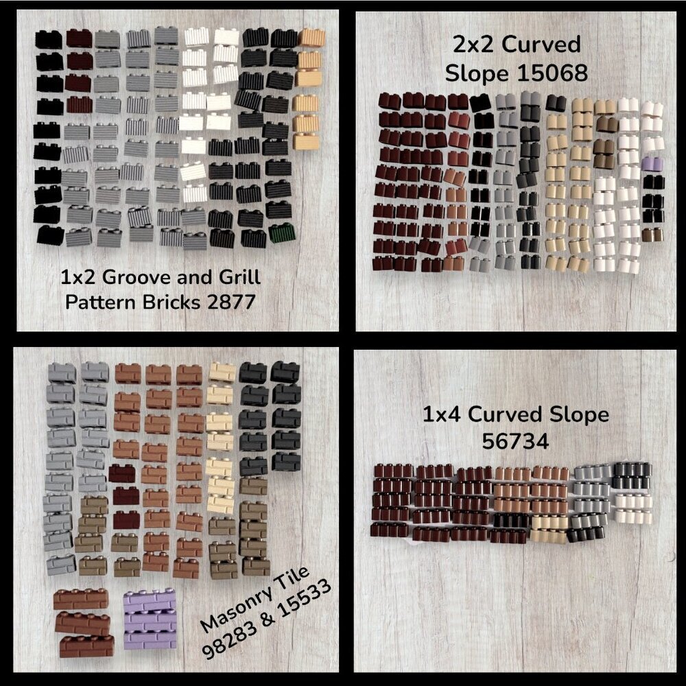 LEGO Grooves Masonry 1x2 1x4 Curved Slopes 15068 2877 98283 56734 Bulk Lot